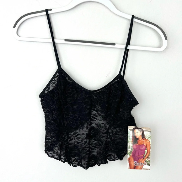 NWT Deadstock Vintage Shirley of Hollywood Black Lace Crop Tank Top - Picture 1 of 7